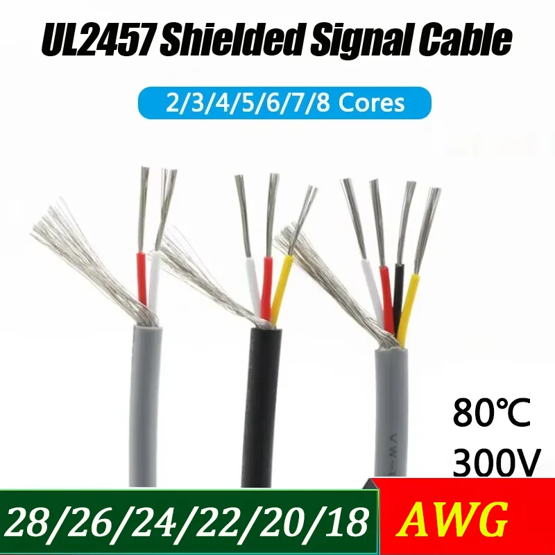 

1meter Shielded Wire Signal Cable 28 26 24 22 20 18 AWG Channel Audio 2 3 4 5 6 7 8 Core UL2547 Headphone Copper Control Wires