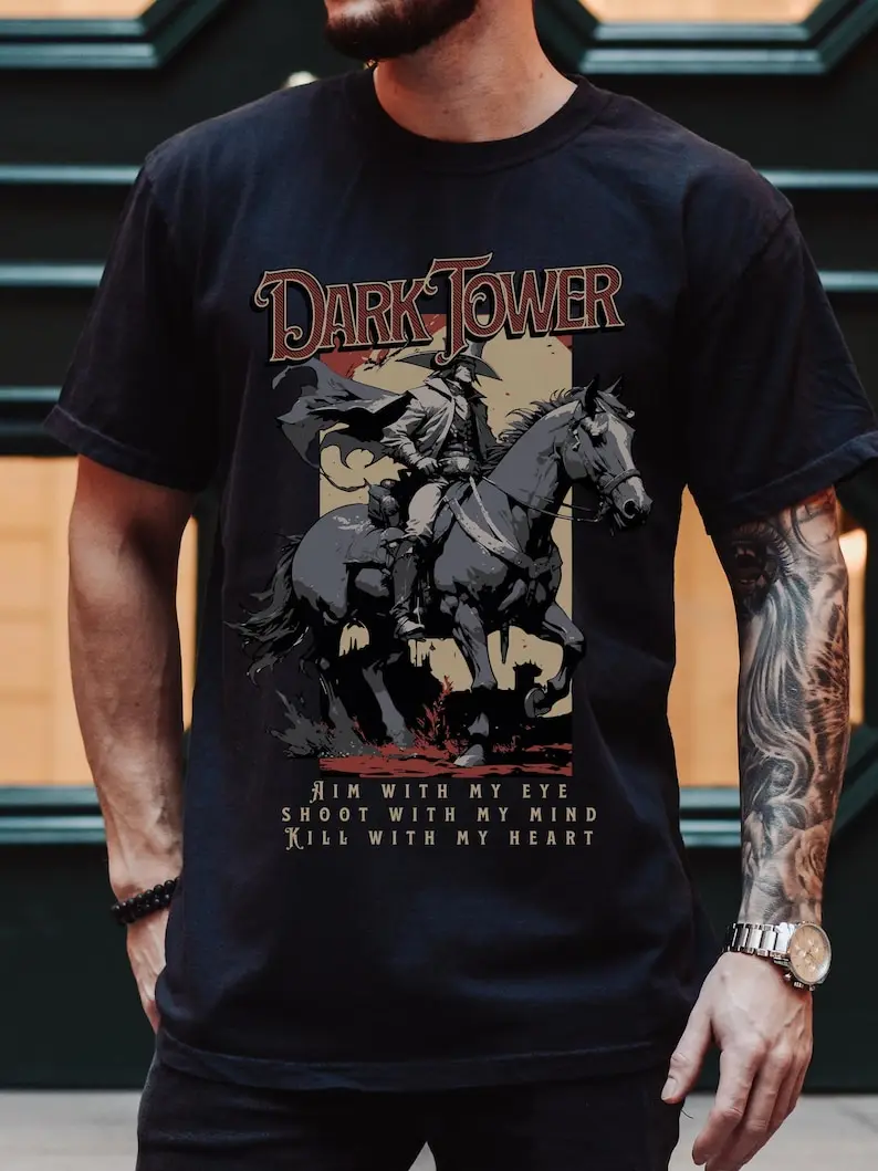 

Gunslinger Shirt Dark Tower Stephen King Tee Gift for Readers Printed T-shirt Tops Unisex High Quality Cotton Graphic T Shirts