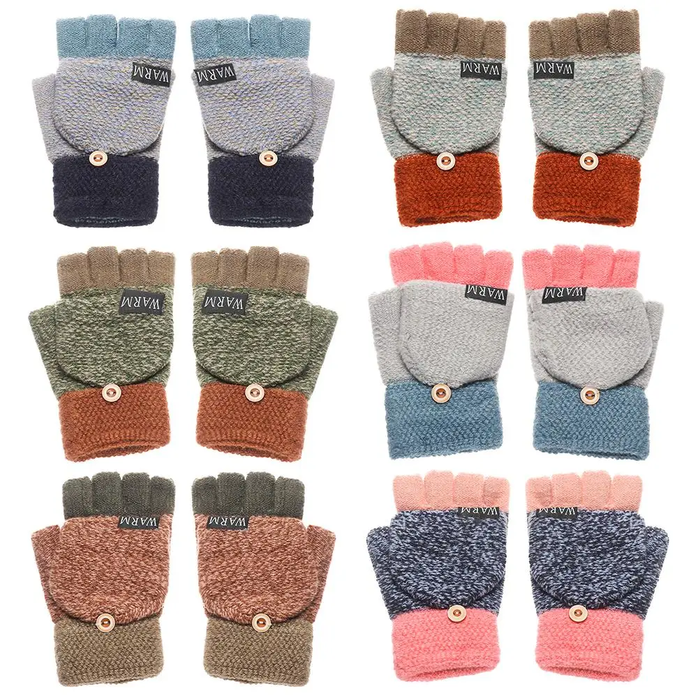 

Winter Warm Thickening Wool Gloves Knitted Flip Fingerless Flexible Exposed Finger Thick Gloves Mittens Men Women Glove