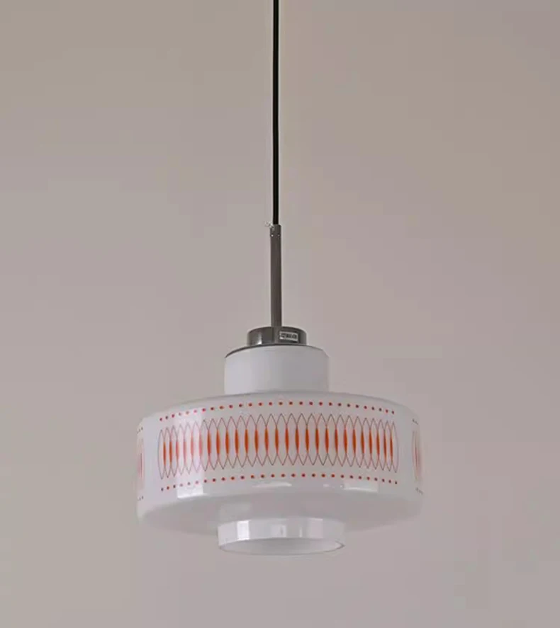 Nordic White Glass Pendant Light E27 Bulb Red Line