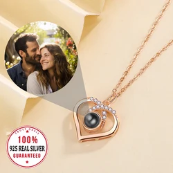 S925 Silver Custom Color Picture Projection Necklace Zircon Heart Pendant For Mom Girlfriend Festival Birthday Romantic Gifts