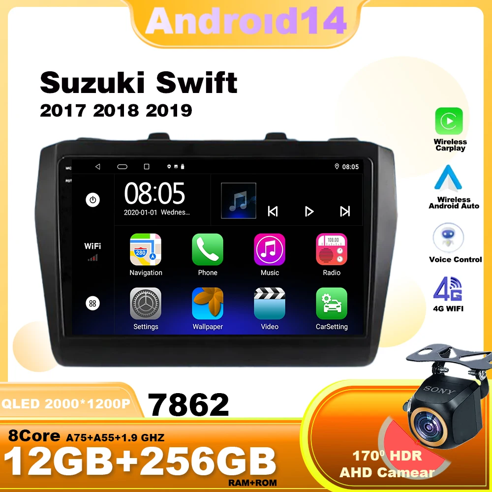 Android14 For Suzuki Swift 2017 2018 2019 Car Radio Navigation Multimedia Video Player WIFI 4G BT Head Unit Wireless Carplay