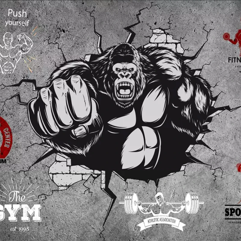 Personality Creative Fitness Bodybuilder Gorilla  3D Wall Paper Roll Gym Bedroom Background 3D Mural Wallpaper Home Decoration