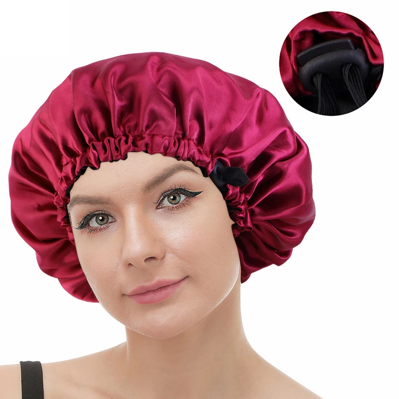 Wholesale Satin Bonnet for Sleeping Silky Bonnet Cap Large Double Layer Reversible Adjustable Sleep Bonnet Used To Hair Care