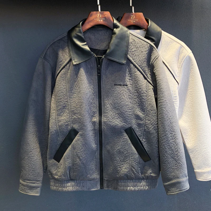 

2026 Autumn/Winter New Men's Color blocked Splicing Coat with Collar Zipper Pocket Fashion Trendy Brand Handsome Jacket