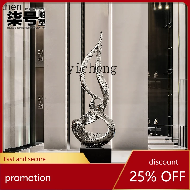 

YFY Большая скульптура из нержавеющей стали для офиса продаж, абстрактное художественное украшение, напольный металлический декор для проходов