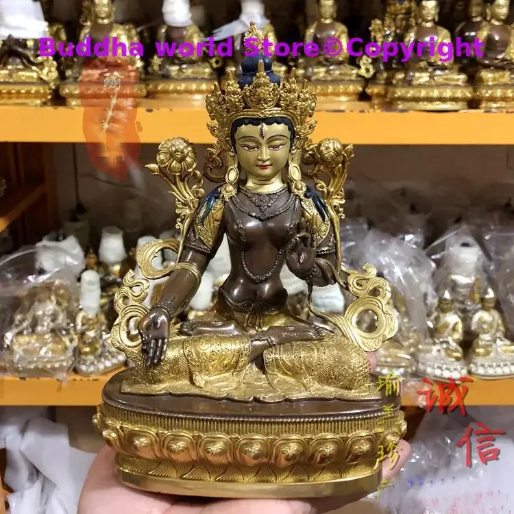 21CM large # 5A GOOD buddha HOME Temple India Nepal Tibet Buddhism gold gilding white Tara Avalokitesvara brass Buddha statue