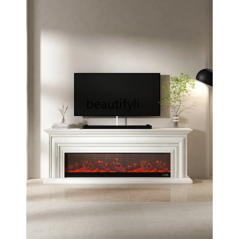 Silent Wind Simulation Flame Electronic Heating Fireplace TV Cabinet Modern Minimalist Italian Minimalist White Curio Cabinet