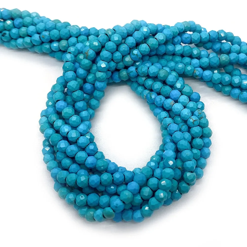 Natural Stone Beads Blue Turquoise Round Faceted Beads Fashion Jewelry Making Necklace Pendant DIY Accessories Gift
