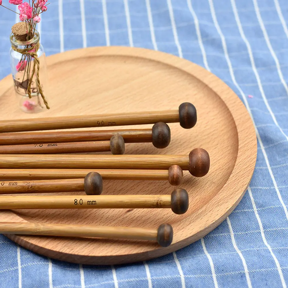 18-Piece Bamboo Knitting Needles Set – Straight Single-Point, Deep Yellow, for Sweaters, Scarves & DIY Knitting