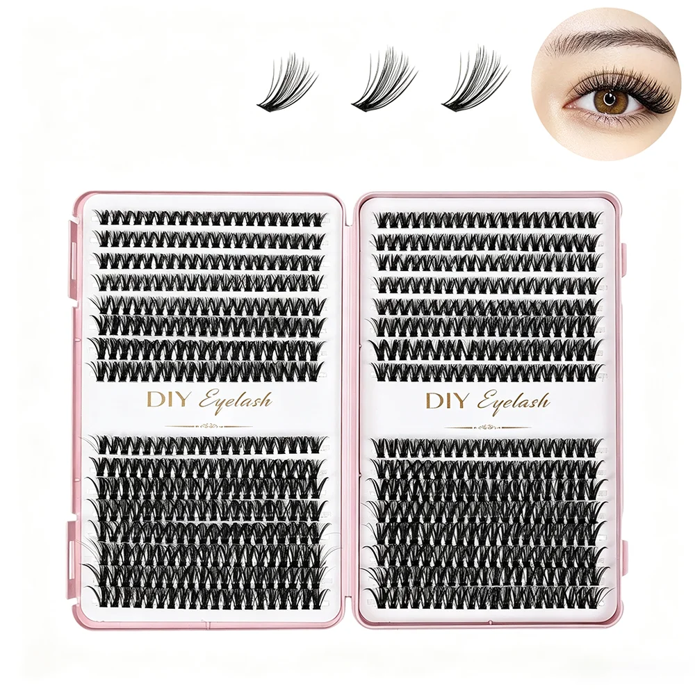 DIY Cluster Eyelash Extensions 640Pcs 40D D Curl 10‑14mm Soft Fluffy Reusable Individual False Lashes For Women Makeup