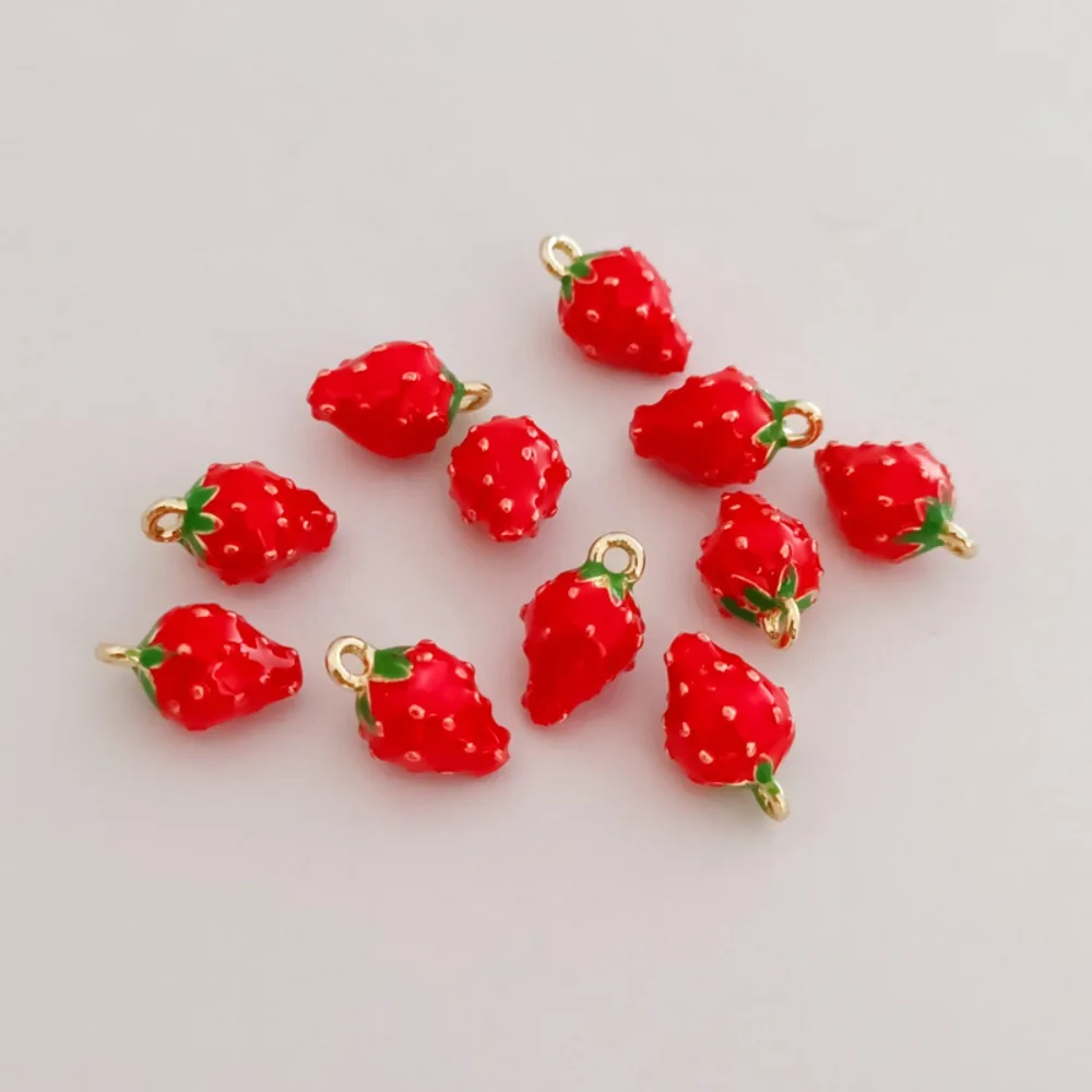14K Gold-plated Oil-dripping Strawberry Pendant Bead Interlocking Bracelet Necklace Pendant DIY Handcrafted Earrings Accessories