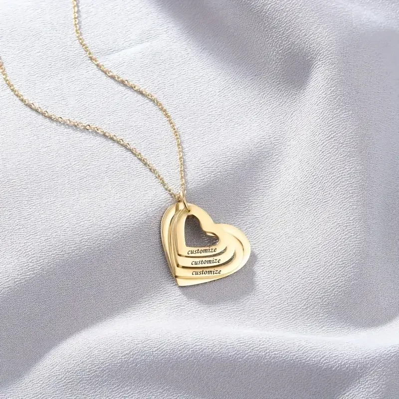 Custom Ms. Necklace With1-4Optional Styles,Stainless Steel Heart-Shaped Pendant,Personalized Birthday Wedding Anniversary Gift