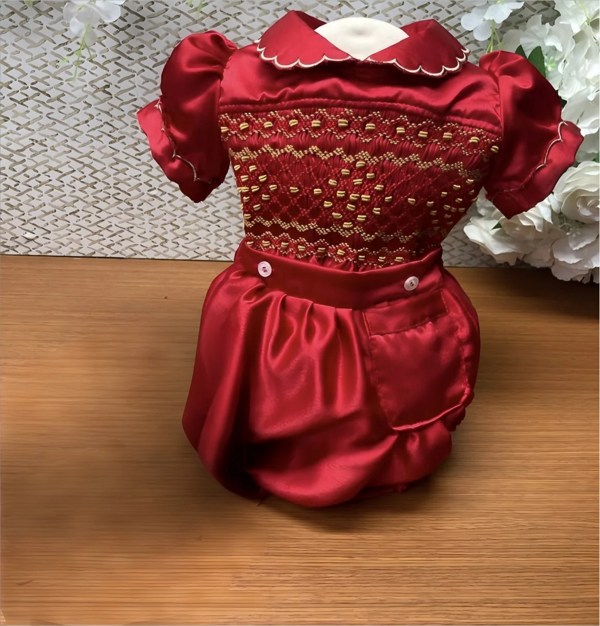 

0-6Y Girl Summer Red Smocked Outfit Suit for Party Birthday Christmas A199