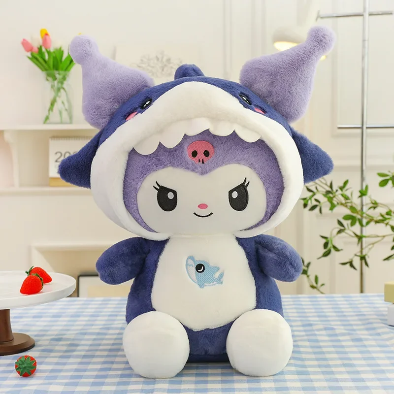 

Игрушка плюшевая кавайная Sanrio Kuromi My Melody, милая трансформированная Акула, мягкая набивная подушка для девочек, подарок на день рождения, 55 см