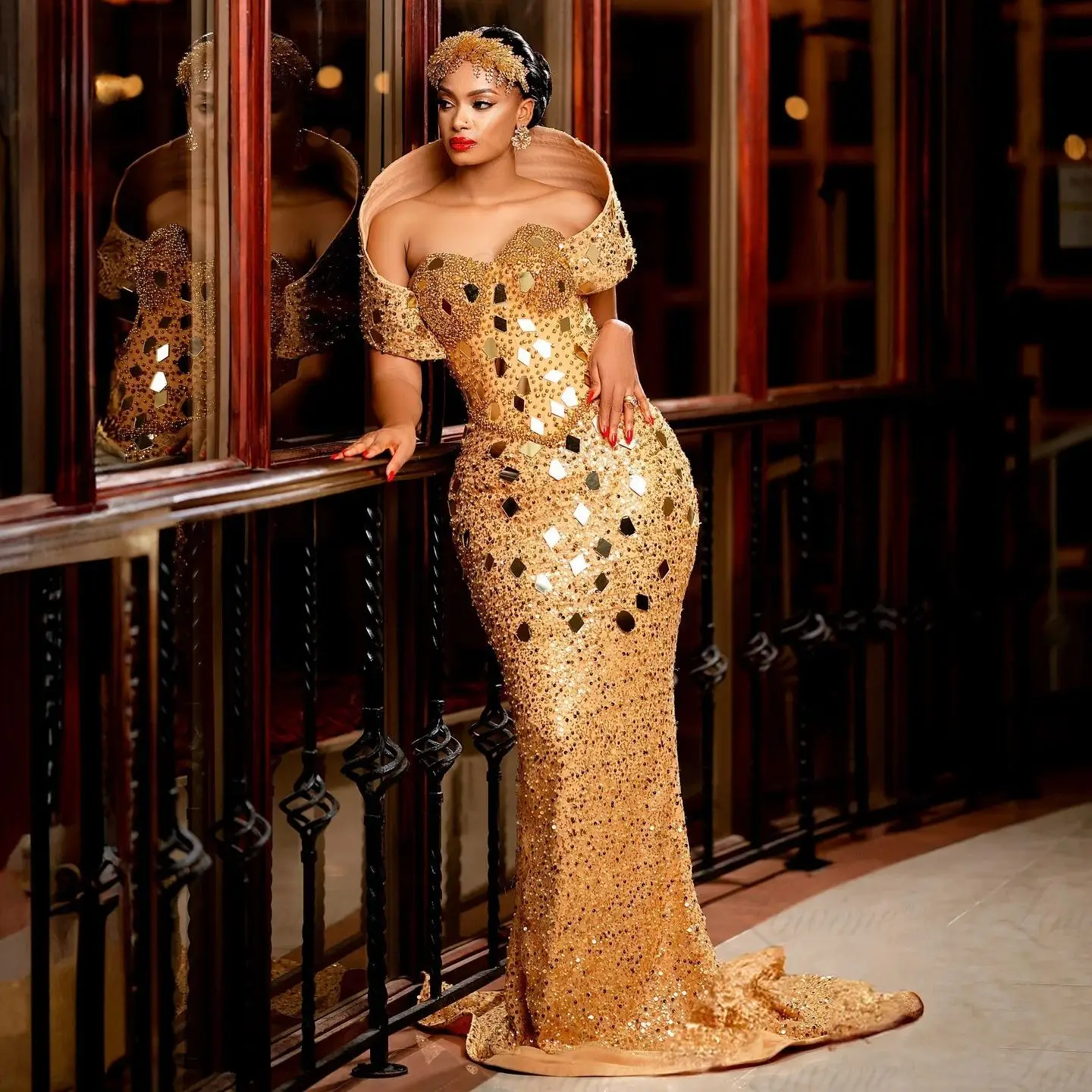 gold prom dress 2024 African Crystal Evening Dresses Plus Size Mermaid Robes De Soirée Off Shoulder Beaded Sequins Party Gowns gold prom dress with slit