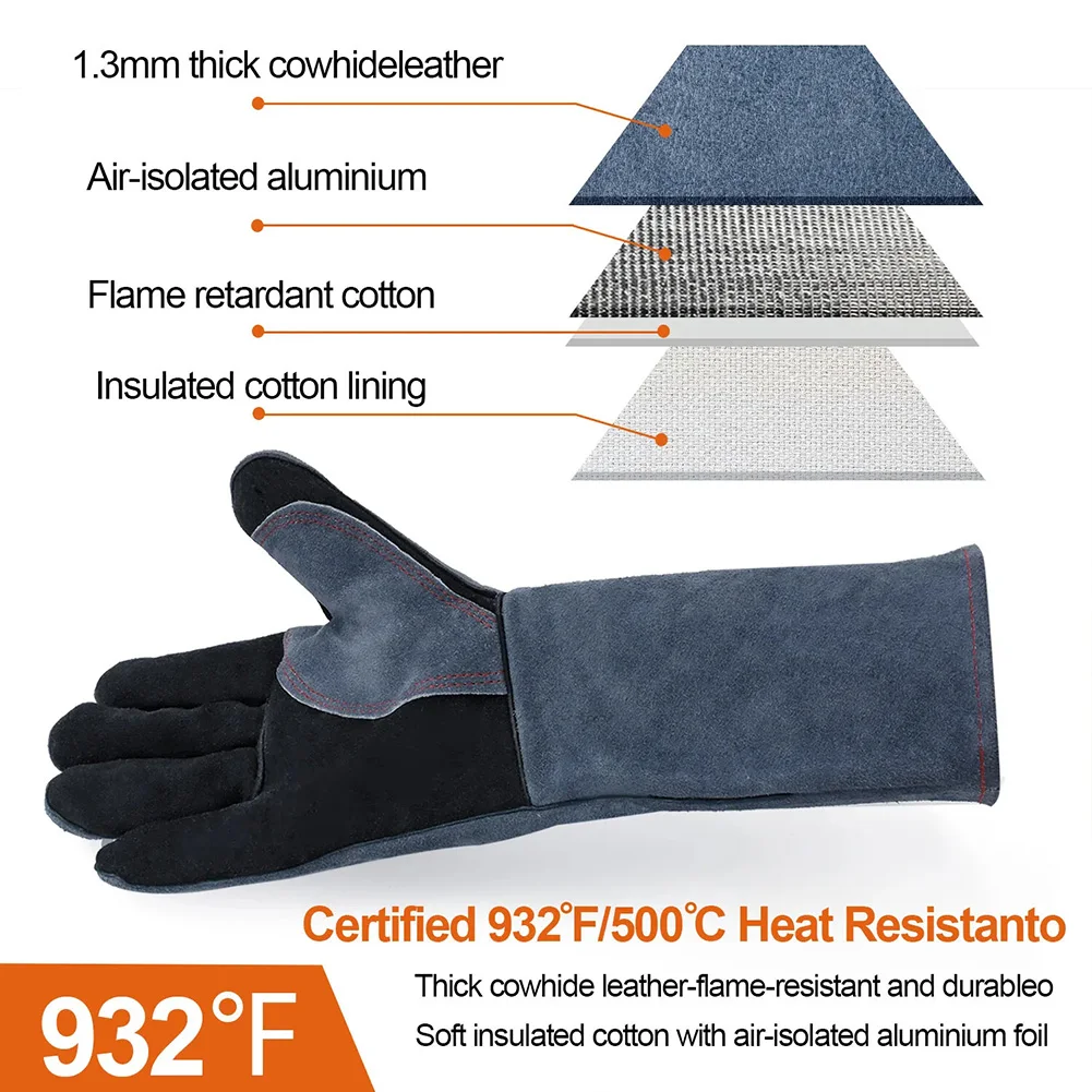 Premium Insulated Cowhide Leather Gloves for BBQ and High Temperature Jobs Effective Heat Protection Guaranteed