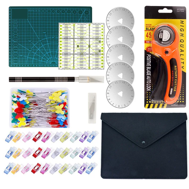 Rotary Cutter Kit Include Fabric Cutter,45mm-28mm Rotary Cutter,Bade,Tracing Wheel,Cutting Mat,Acrylic Ruler,Sewing Clips DIY