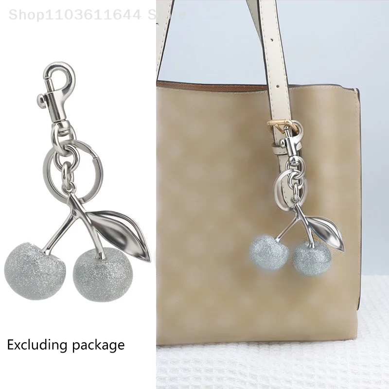 

Fashion Glitter Silvery Cherry Keychain Fruits Cherries Pendant Car Keyring For Coach Handbags Shoulder Bags Accessories