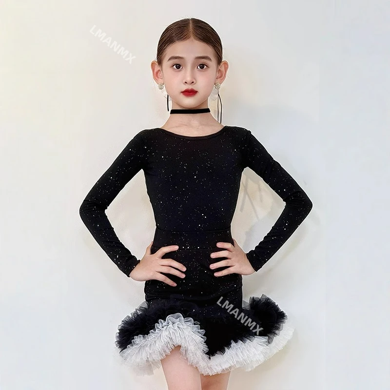 子供用ラテンダンスドレス 女の子 2025秋冬新作 高級長袖練習着セット