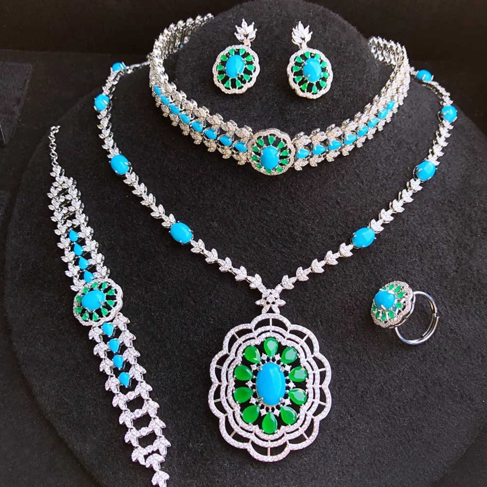 

Missvikki New Original Necklace Earrings Jewelry Sets Luxury Turquoise For Women Bridal Wedding Russia Dubai Bridal Party Gift