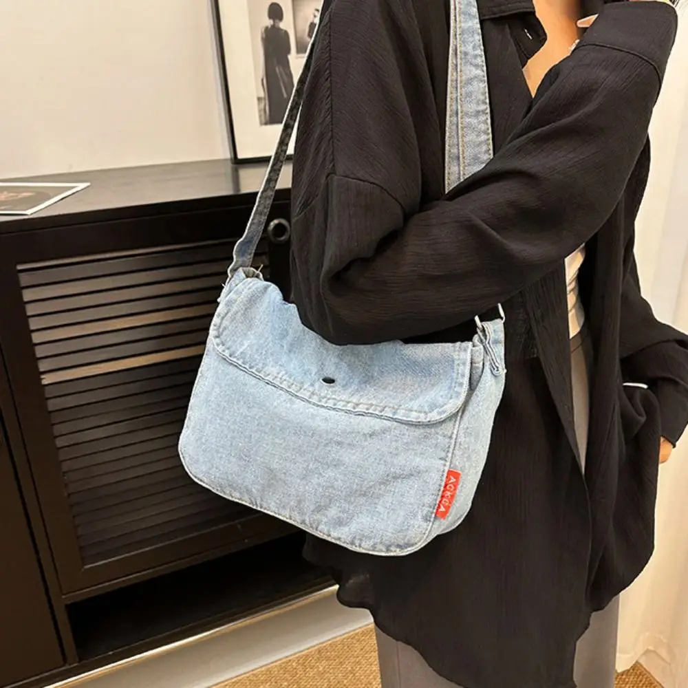 

Simple Y2K Denim Canvas Bag Large Capacity Street Style Vintage Handbag Shopping Bag Solid Color Solid Crossbody Bag Outdoor
