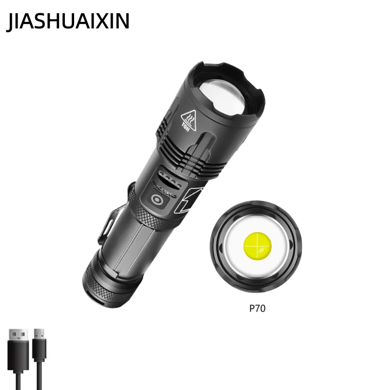 JIASHUAIXIN XHP99 Strong Flashlight with 5 Charging Modes, Pen Clip and Attack Head; XHP70 High-Intensity Tactical Flashlight