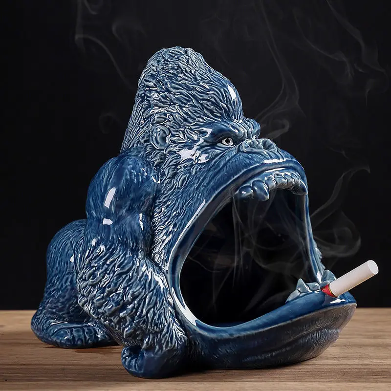 Creative Ceramic Gorilla Ashtray Cartoon Cute Animal Living Room Office Decor Large-capacity Anti-ash Car Ashtray Birthday Gift - Image 5