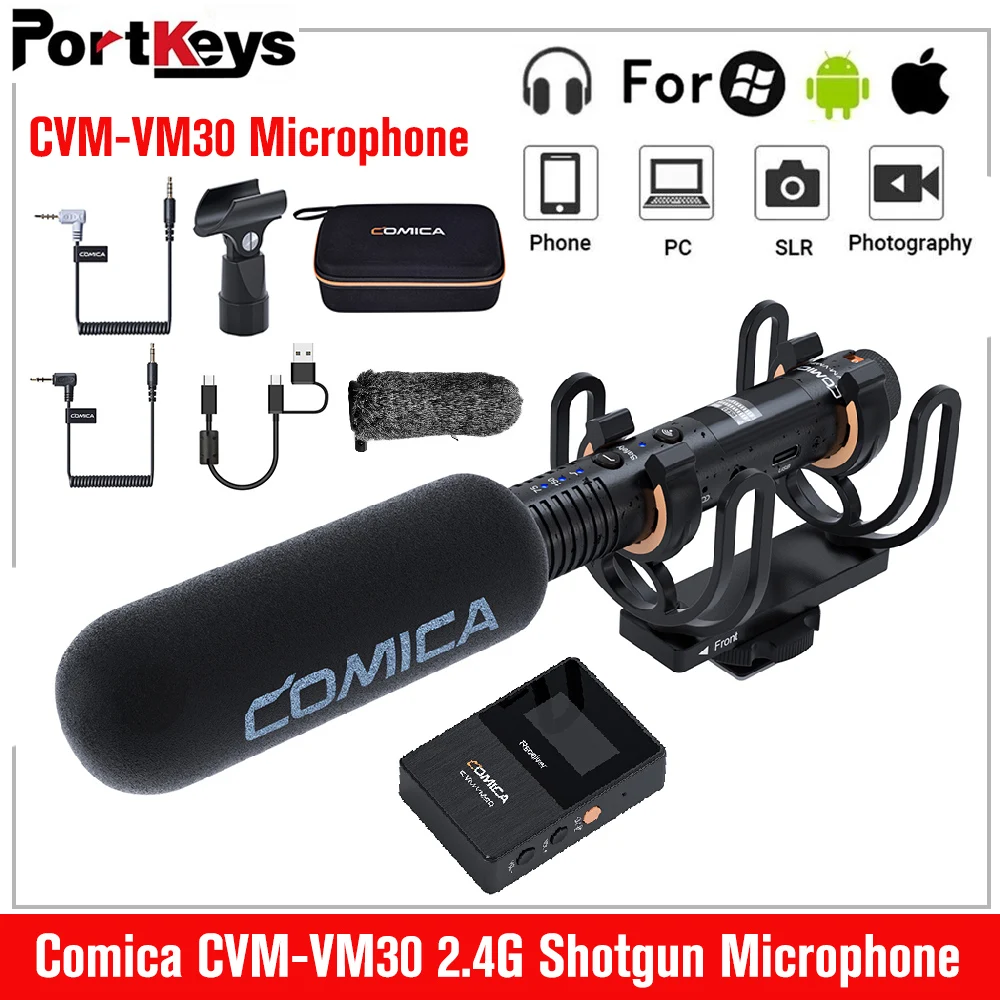 

2.4G Wireless Microphone Shotgun Microphone, Comica CVM-VM30 Mic For DSLR Camera Smartphone PC Live Streaming Podcast Recording