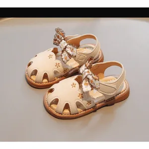 Size 21-30 Baby Girl Closed Toe Sandals 2024 Summer Fashion Hollow Embroidered Soft Sole PU Leather Children's Princess Shoes