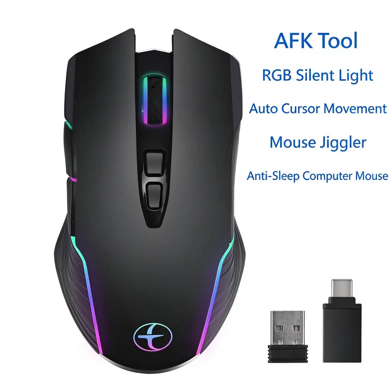 2.4G Wireless Mouse RGB Silent Click Automatic Cursor Movement Prevent Computer Sleep Mice For Laptop Desktop Office Work Use