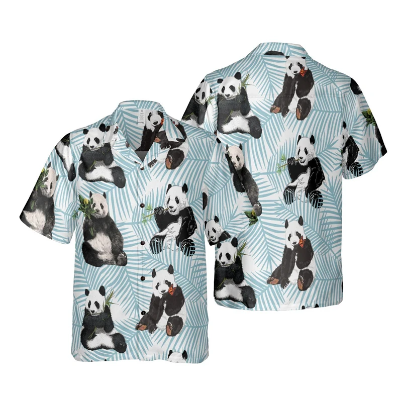 Elegant Panda 3D Print Shirts For Men Clothes Hawaiian Vacation Beach Shirt China National Treasure Animal Short Sleeve Blouses