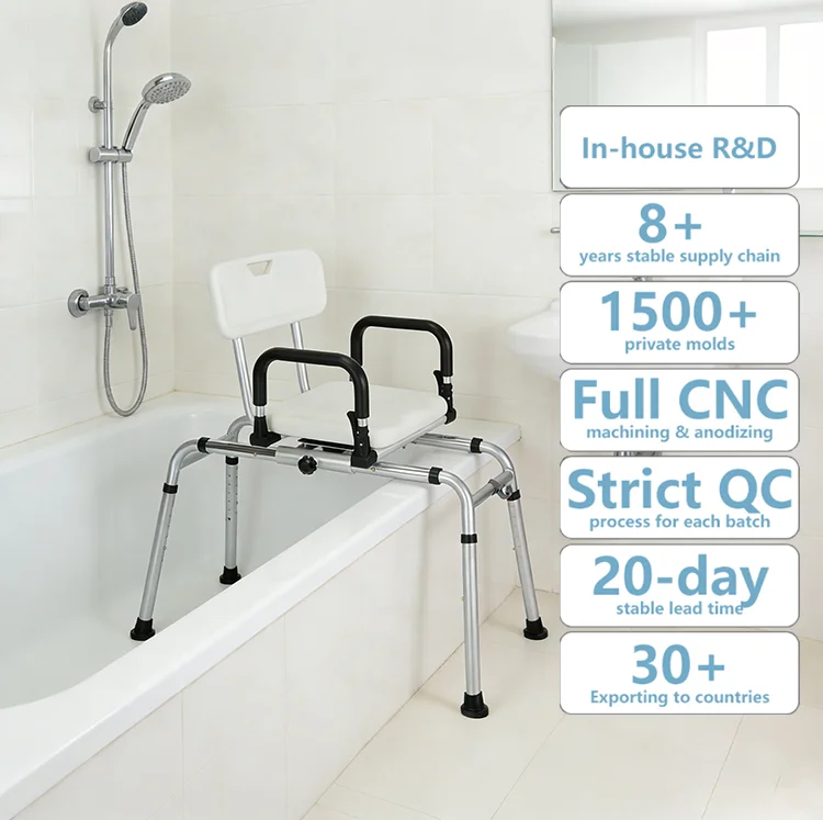 Simplywalk Aluminum Alloy 100KG Bath Shower Chair Adjustable Bathtub Rehabilitation MDR CE Certification Private Label Service