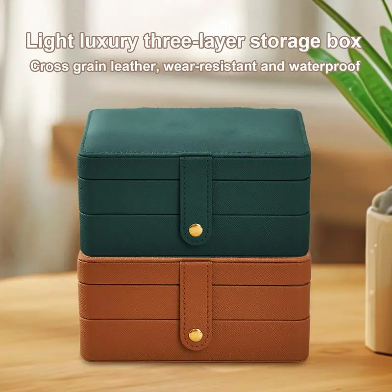 

Jewelry Box Organizer Three-Layer Jewelry Storage Box PU Leather Case Waterproof Holder Display Home Organization for Stud
