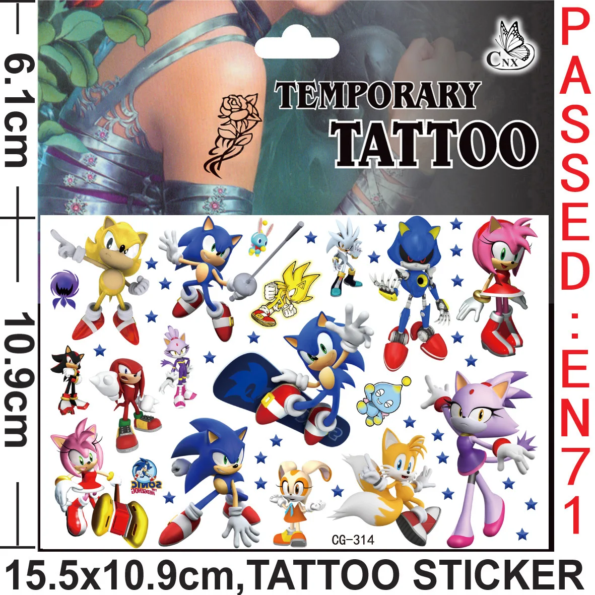 Sonices Tattoo Stickers Kinderspeelgoed Cartoon Schaduw Amy Rose Tattoo Stickers Anime Afbeelding Waterdichte Duurzame Staarten