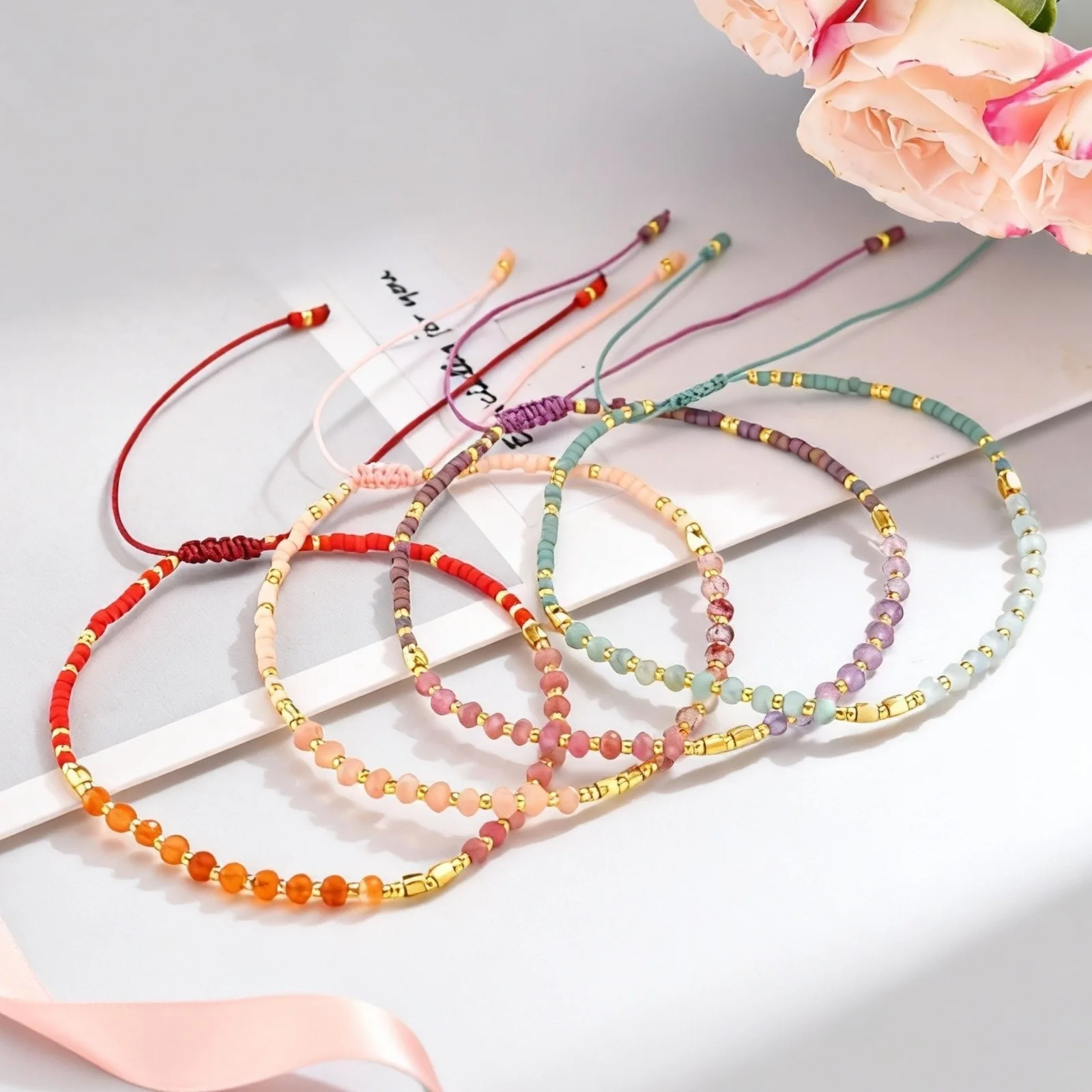 

Vnox Pretty Pink Purple Crystal Chain Bracelet For Women, Exquisite Handmade Colorful Beads, Party Gift Jewelry