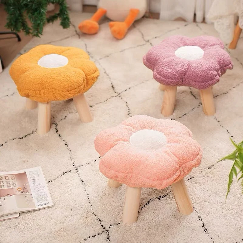 Plush Flower Stools Removable washable low stool Living Room Coffee Table Shoe Changing Ottoman Girls\' Bedroom Footrest Furnitur