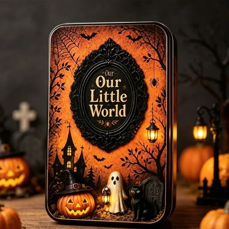 Halloween Photo Frame Accent for Shelf Display, Warm Light Seasonal Scene Piece for Party Window and Desk Styling for Room K1KF