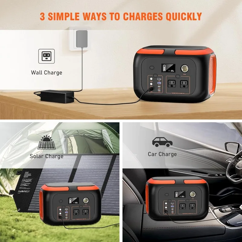 محطة طاقة محمولة 600 وات، 296 وات في الساعة/80000 مللي أمبير في الساعة بطارية ليثيوم احتياطية، مخرج تيار متردد بموجة جيبية نقية 110 فولت، مولد طاقة شمسية #4