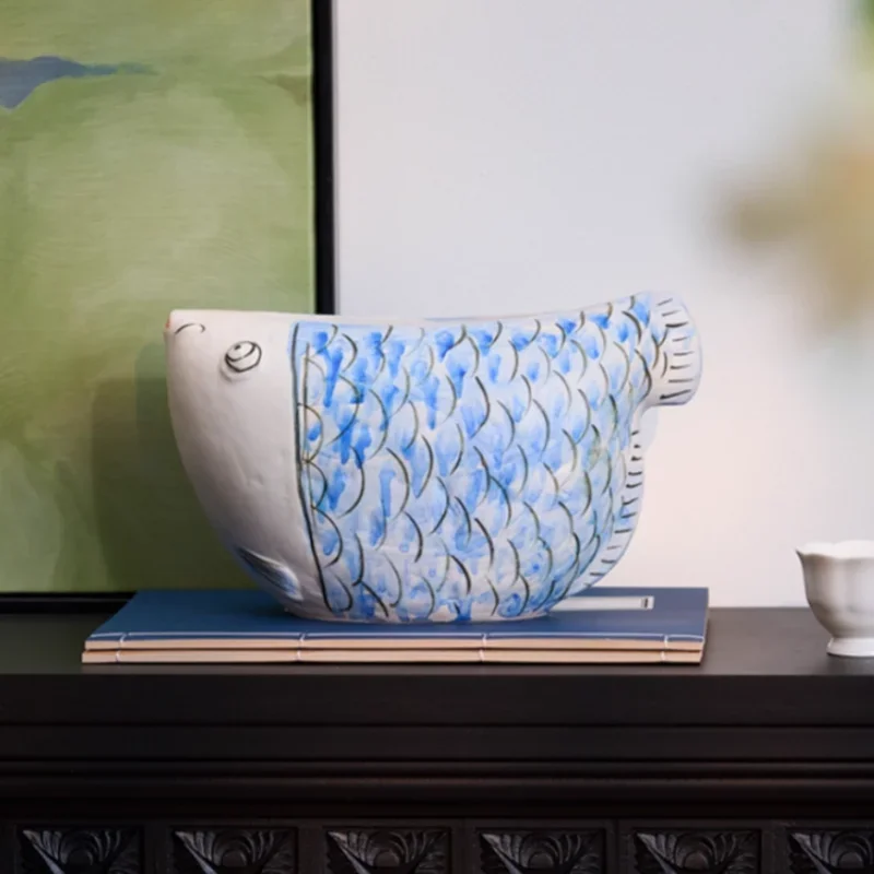 Ceramic Vase Fish Chinese-style Retro Porcelain Vase Handmade Flower Vase Goldfish Shape Home Decoration Accessories