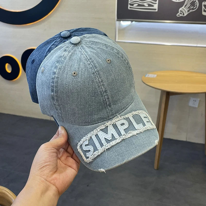 

Ripped Soft Top Denim Baseball Cap Women's Wide Brim Versatile Casual Couple Peaked Cap Men's Ins Fashion Cap