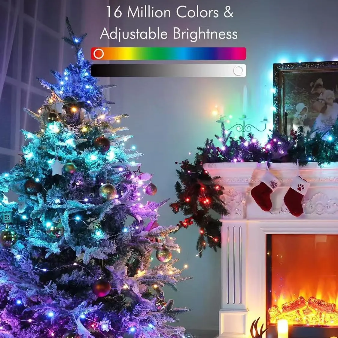 Lampu garis kulit Glitter led 10m Natal, lampu peri garis kulit dekorasi pintar multifungsi tahan air RGB