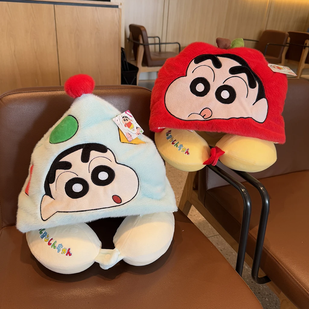 

Crayon Shin chan U-образная подушка Милая мультяшная подушка для шеи с капюшоном Подушка для самолета на большие расстояния Портативная дорожная U-образная подушка