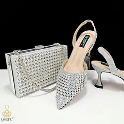 QSGFC New Arrival Popular Cutout Style Italian Design Silver Color Noble Three-Dimensional Bag With Elegant High Heels Shoes