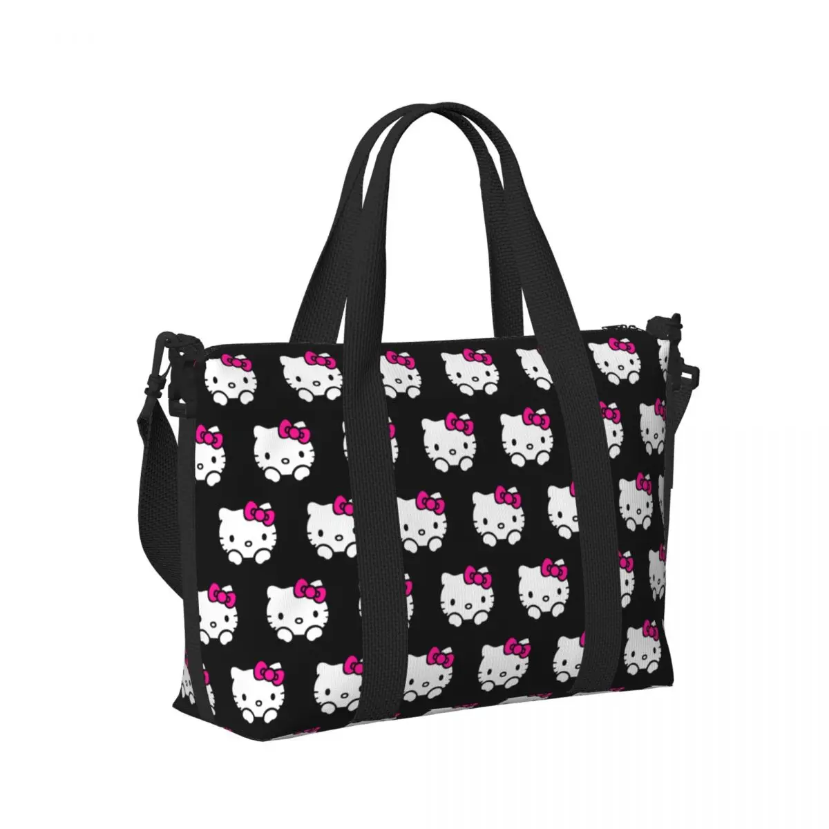 Custom Hello Kitty Tote Bag Women Large Capacity Kitty White Beach Gym Shoulder Travel Bag