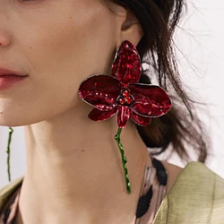 Vintage Exquisite Enamel Big Flower Design Dangle Earrings For Women Bohemian Jewelry Female Gift