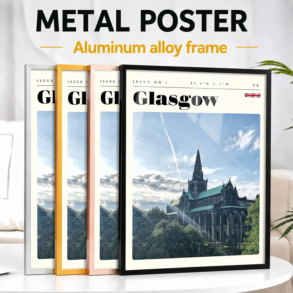 Glasgow Scotland Cityscape Framed Metal Print Customized Scenic Tribute Wall Art Perfect Within Office As Tourist Collectors