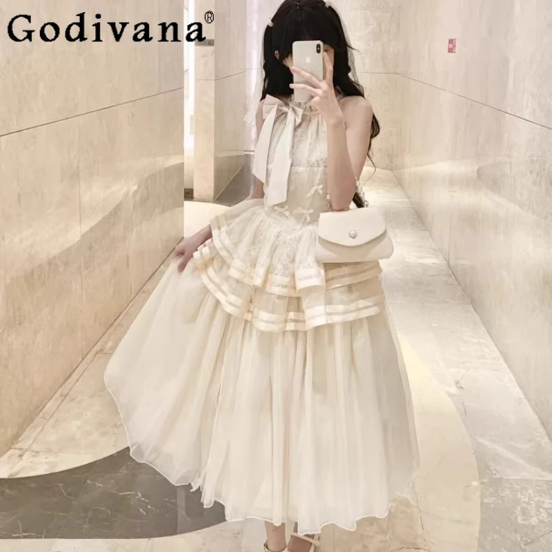 

Princess Birthday Dress for Girls Ballet Style Jks Neck Swinging Gauze Dress Women's Summer Bow Design Lolita Long Dress