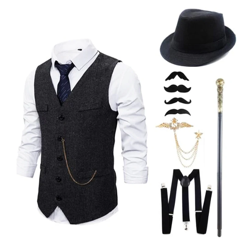 1920 mens costumes Gatsby vest, beret suit set, retro role-playing party, dance party, wedding, casual daily suit in stock