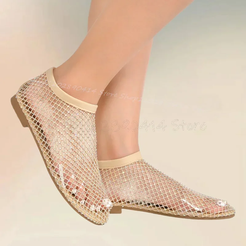 

Rose Red Mesh Rhinestone Decor Pumps Elastic Band Women Shoes Low Top Novel Fashion Party Feast Summer 2025 Zapatos Para Mujere